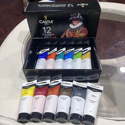 Castle Art Supplies 12 Large 75ml Acrylic Paints Set Tubes 90-100% Full
