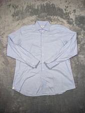 Emanuel Berg Shirt Mens XL 17.5 44 Blue Gingham Modern Fit Dress Long Sleeve