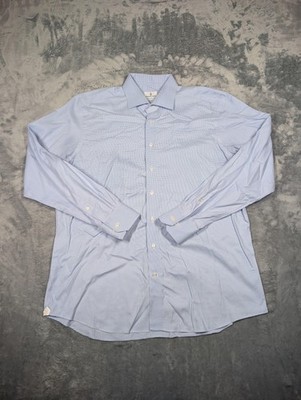 Emanuel Berg Shirt Mens XL 17.5 44 Blue Gingham Modern Fit Dress Long Sleeve