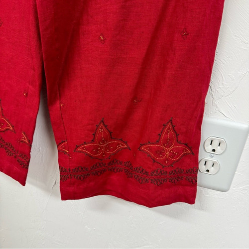 Vintage Red Linen Two Peice Set Wide Leg Pants Short Sleeve Button Down Shirt L - Bild 12 von 15