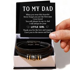 To My Dad Bracelet Braided Leather, From Daughter Thank You Daddy Fathers day