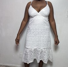 Jolie & Joy White Lace Midi Dress V-Neck Ruffle Strap Pullover Large