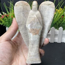 1.1LB 5.7" Natural Blue Moon Stone Angel Carving Crystal Quartz Figurine Decor