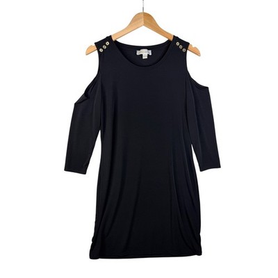 Michael Kors Cold Shoulder Long Sleeve Shift Dress size Medium Black