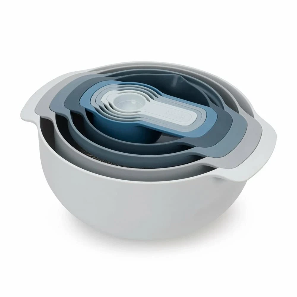 Joseph Joseph 9 Piece Nesting Mixing Bowl Set With Colander Measuring Cups Sky