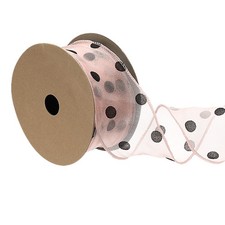 2 Inch x 10 Yards Organza Ribbon Polka Dot with Wave Ribbon Edge Pink