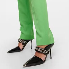 Alexander McQueen Punk Chain Patent Leather Mules Stiletto Heel Metal Toe Sz 8.5