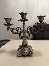 Antiker dreiflammiger Kerzenleuchter, Zinn / versilbert, ca. 19. Jh.