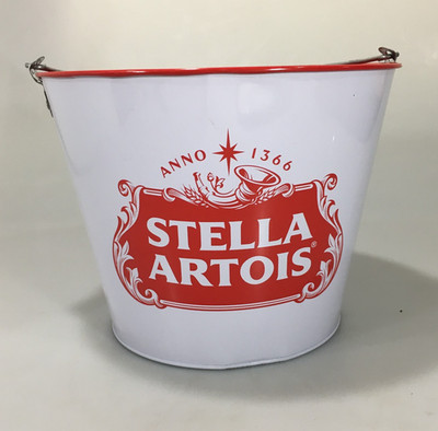 Stella Artois 5 Qt. Red White Metal Beer Ice Bucket Mancave