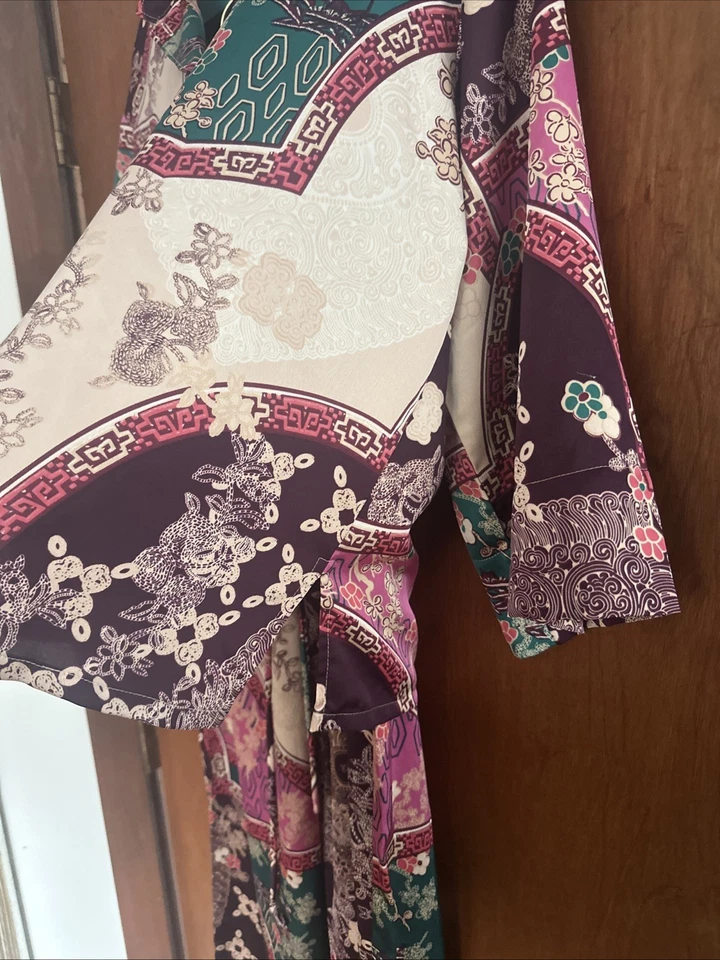 Natori цветочный атласной пижамы комплект длинным рукавом мандарин воротник азиатский вдохновил средний - Изображение 4 из 4