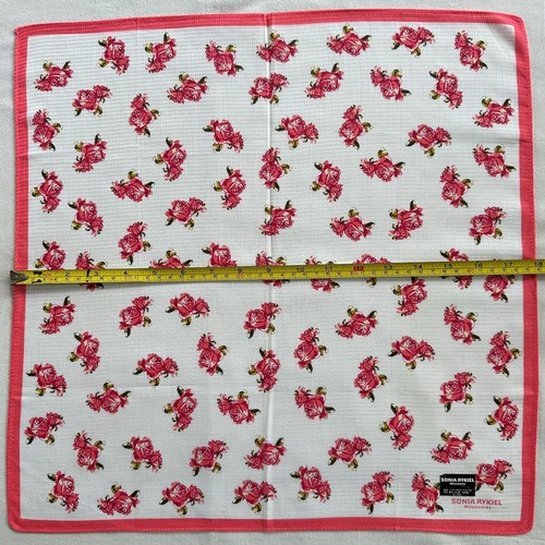 Vintage White Cotton Womens Handkerchief Pink Rose Floral Print Cute Hanky 18"~G - Photo 3/3