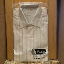 Vtg Arrow Shirt Mens Med 15.5-33 Striped Brown/Tan Decton Sanforized Plus