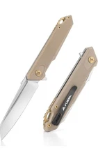 FLISSA Folding Pocket Knife, EDC Knife with D2 Steel Blade and G10 Handle Brwon