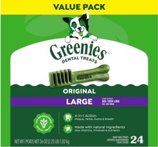 Greenies Original Large Dog Dental Treats 36 oz 24 Count Natural Oral Care
