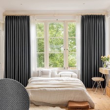 Faux Linen Pinch Pleat Solid Thermal Insulated 100 Percentage Blackout Patio ...