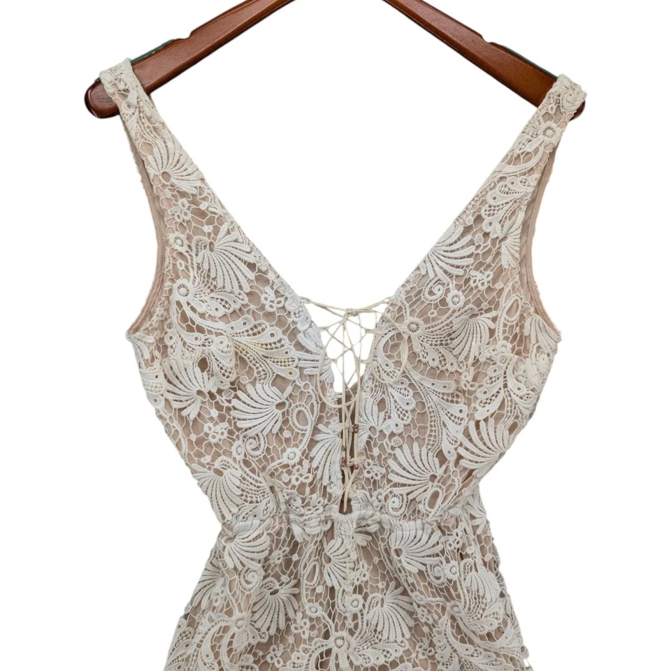 Mameluco Winston Blanco Crochet Mujer Crema Macramé Sin Mangas Forrado 3" Talla XS Foto 3 de 4