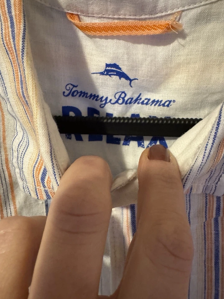 Tommy Bahama Mens XL Vertical Striped 100% Linen Short Sleeve Relax - Image 3 of 4