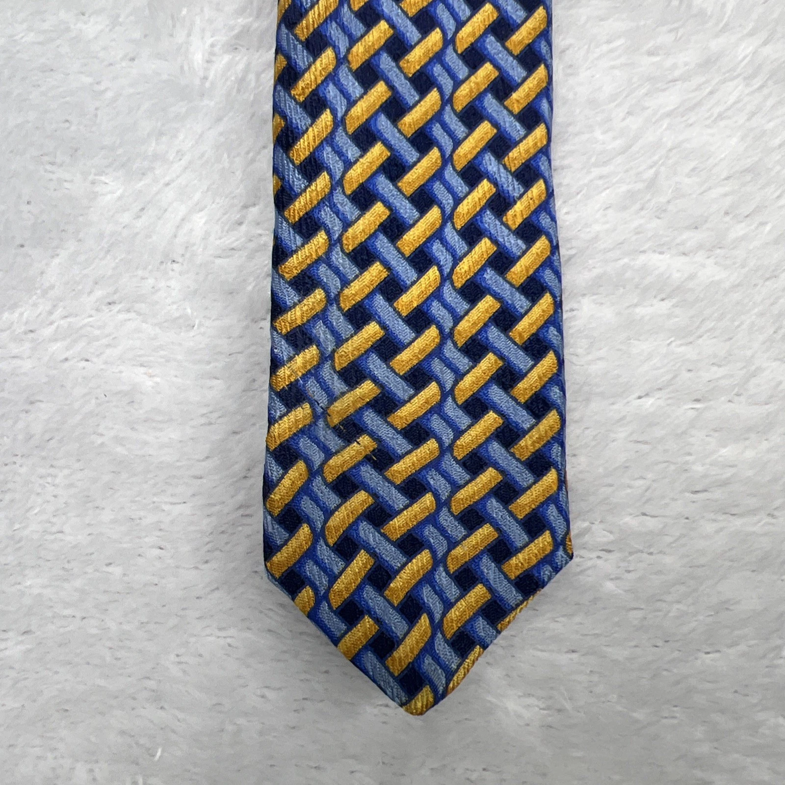 Bolgheri Blue Yellow Geometric Men’s Tie 3.75x58” Silk Made In Italy - product detail image 6