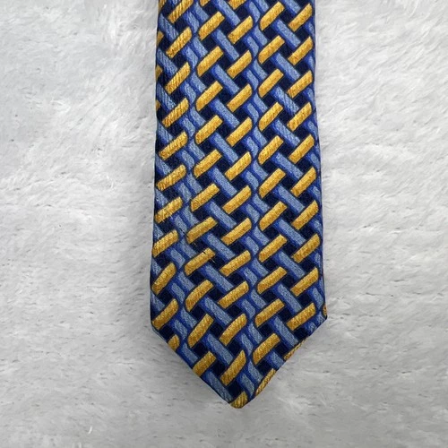Bolgheri Blue Yellow Geometric Men’s Tie 3.75x58” Silk Made In Italy image 6