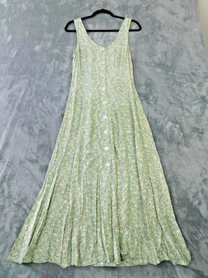 #ad VINTAGE Express Dress Womens 5 6 Green Floral Prairie Maxi Sundress Cottage $59.99