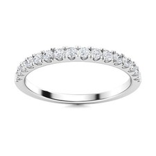 925 Sterling Silver 2MM Round White Topaz Half Eternity Band Ring For Women