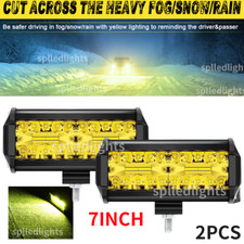 Tri-row Yellow 7inch Led Bar Fog Work Lights Pods Cube Fit Jeep Wrangler Kubota