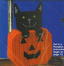 CAT IN A PUMPKIN HALLOWEEN PLASTIC CANVAS PATTERN INSTRUCTIONS