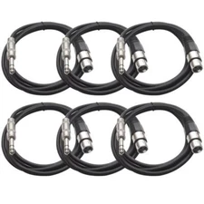 6 Pack of 6 Foot Black XLR Female to TRS Patch Cables PA DJ Cords XLRF to 1/4"