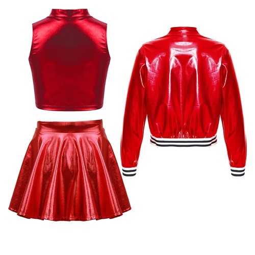 Kids Girl's Crop Top With Skirt Sport Dance Outfit Cheerleading Tracksuit Jazz - Picture 37 of 63