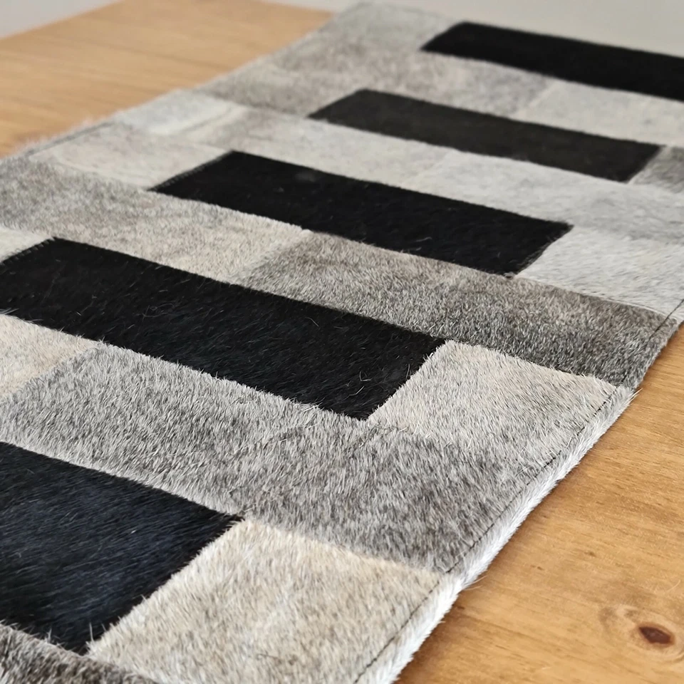 Cowhide table runner / Genuine Leather table runner / Black & Grey  - Image 3 of 4