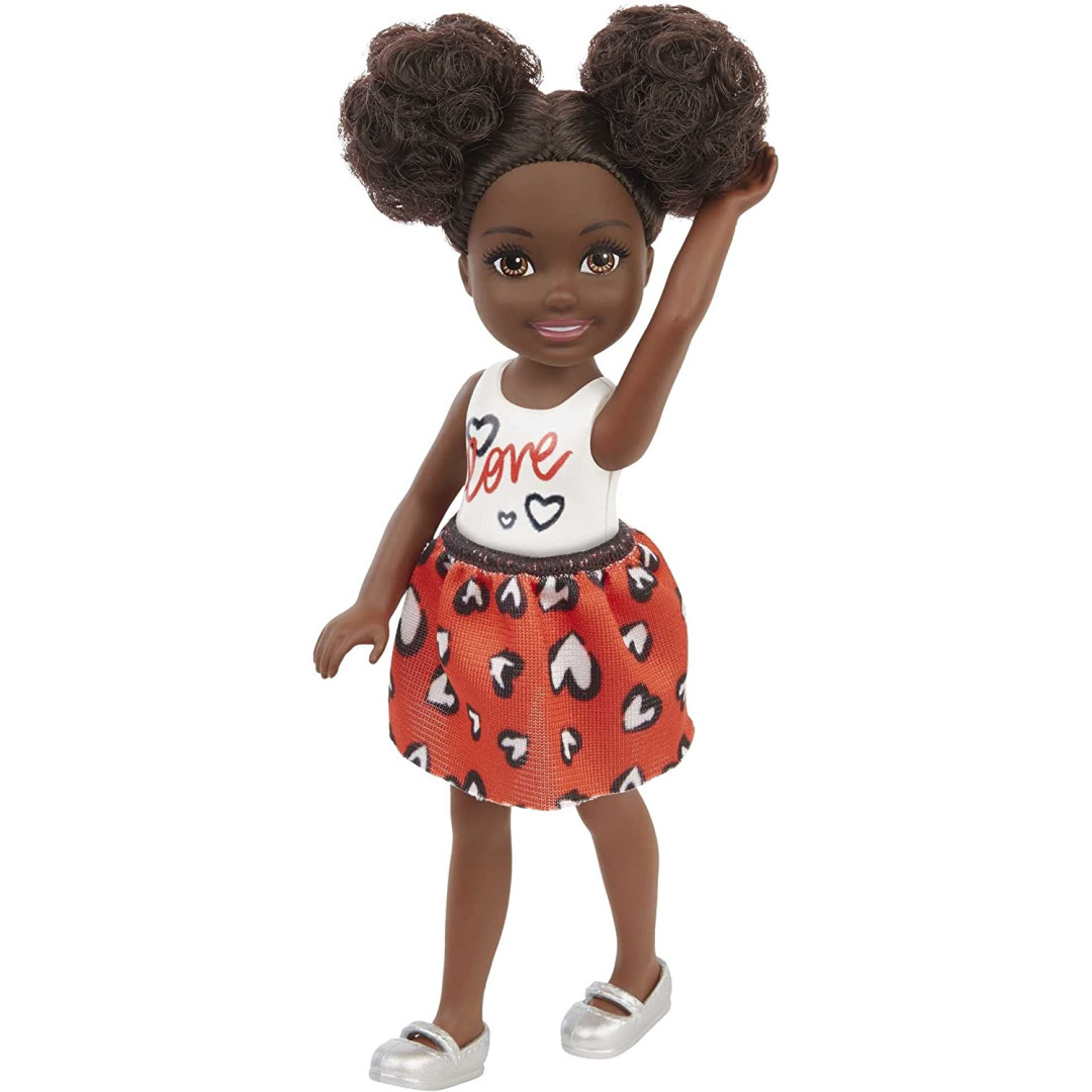 Barbie Chelsea Doll 6-inch Brunette Wearing Skirt with Heart Print and Shoes