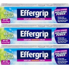 3 Pack Effergrip Denture Adhesive Cream Extra Strong Holding Power 2.50 oz Each