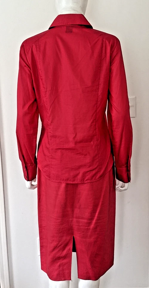 Blusa de algodón con apliques florales rojos Ellen Tracy talla 6 y falda de lino traje talla 6 Foto 4 de 4