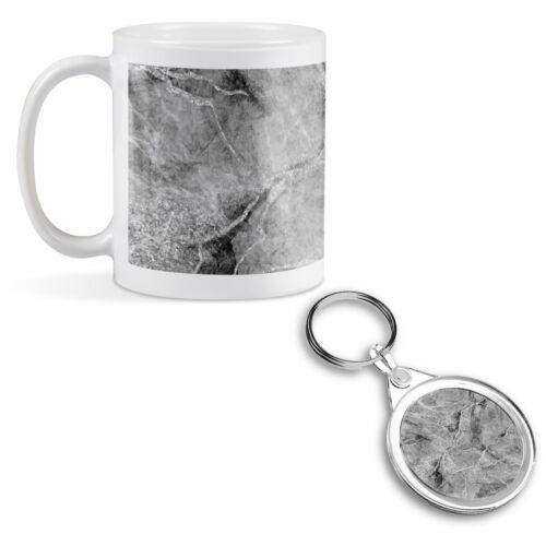 Mug & Round Keyring Set - BW - Marble Art Rock Effect  #42496 - Picture 1 of 8