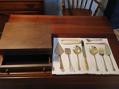 Excel Korea Gold EP Flatware and Serving Pieces in Wooden Box One Owner - Unused