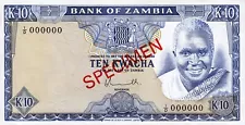 Zambia 10 Kwacha 1976, UNC, SPECIMEN, I/D 000000, P-22s