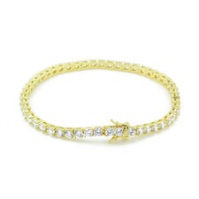 Unisex 1 Row 3mm Classic Bling Tennis Bracelet 14K Gold Finish CZ 7.5 Inches