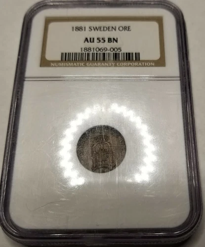 1881 Sweden 1 Öre (Ore) World Coin NGC AU55BN Certified - Oscar II