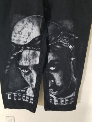 38 X 29 lata 90. 2pac Tupac Shakur thug life Baggy hip hop spodnie dżinsowe czarne dżinsy - Zdjęcie 1 z 8