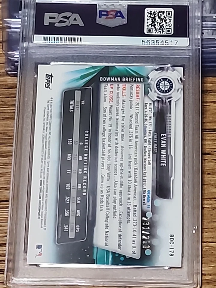 2017 Bowman Draft Evan White Chrome Purple Refractor #231/250 PSA Graded 9 - Image 2 of 2