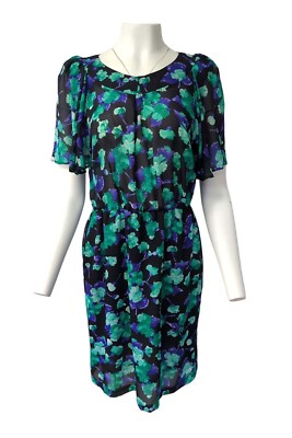 Moretti Donna Kleid transparent 70er 80er 90er Retro Vintage geblümt Gr. 46 - DR633