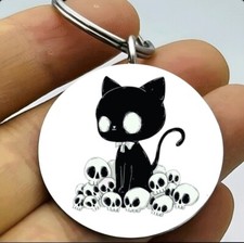 Hot Cute Horror Art Kitty Cat Skull Scary Art Design Animal Gothic Keychain