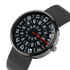 PAIDU Turntable Dial Watch Men and Women Unique Number Hour Full Steel Mesh Band