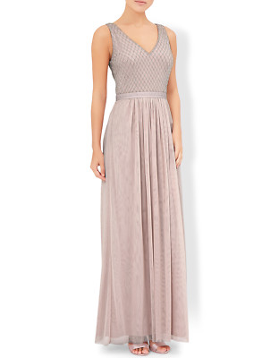 monsoon grey embellished dress Léa Grey Rhinestone Embellished Pleated Maxi Dress, S / Grey main image 0