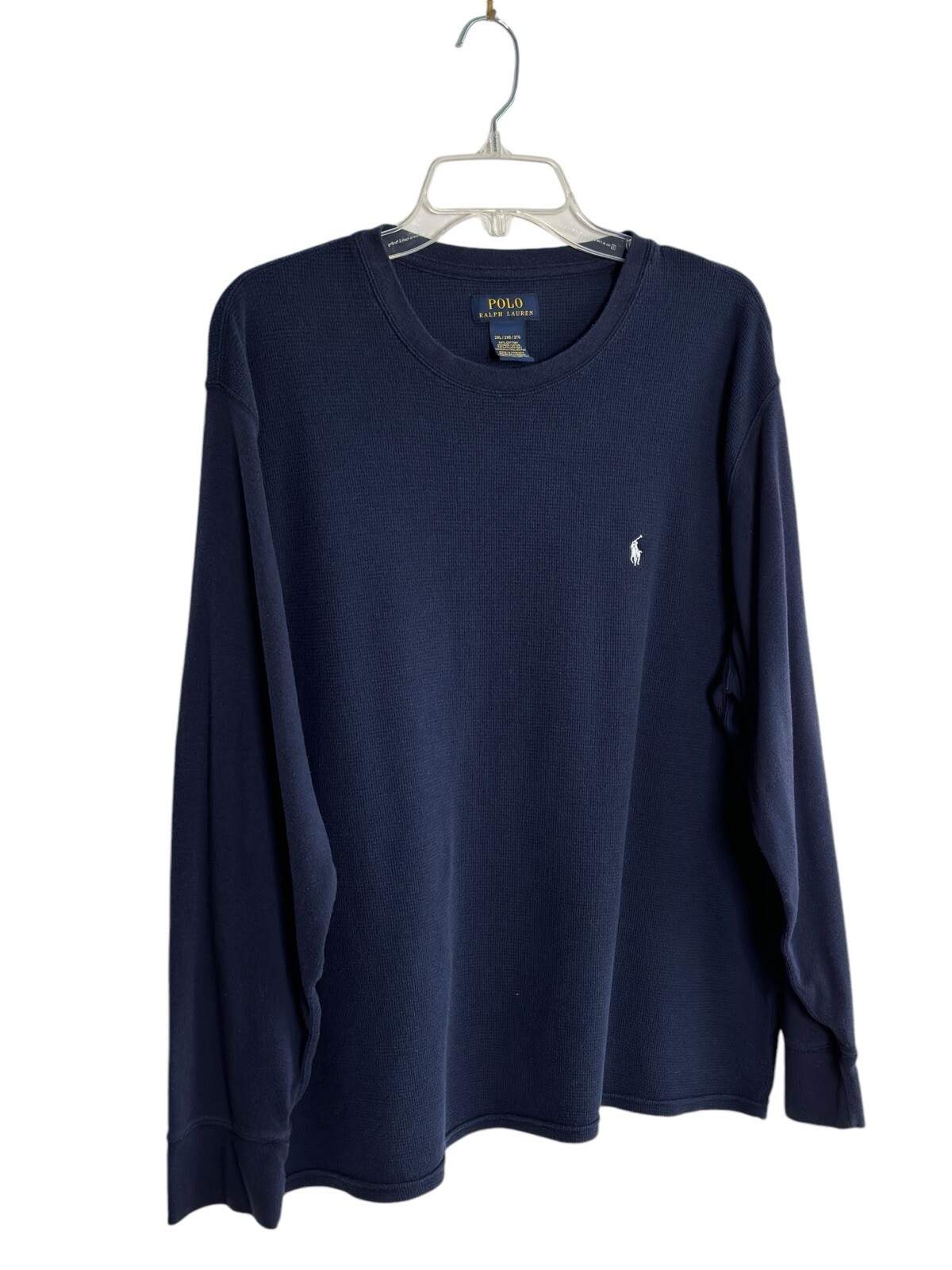 Polo Ralph Lauren Uomo 2XL Maglia Waffle Manica Lunga Termica T Shirt Navy Pony Logo