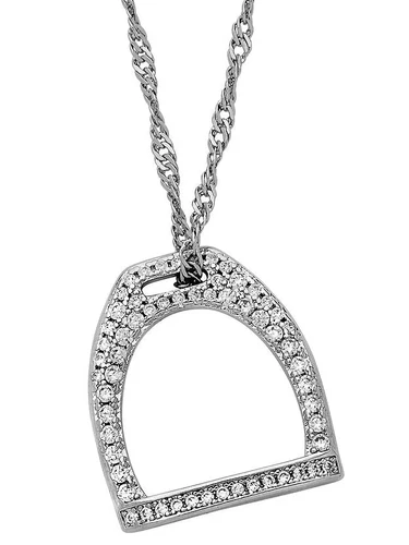 AWST INT'L RHODIUM PLATED & PAVE CZ STIRRUP NECKLACE