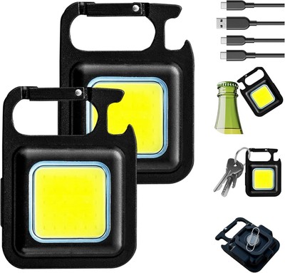 2er Pack Mini COB LED Schlüsselanhänger Taschenlampe USB Wiederaufladbare Taschenlampe mit Flaschenöffner