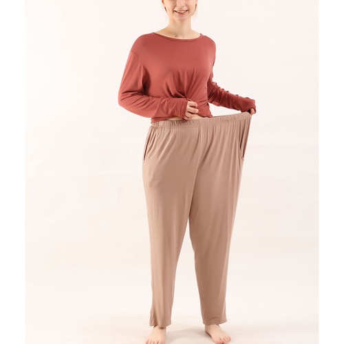 Women's 2 Piece Pajama Set Long Sleeve Crew Neck Pants Soft Stretchy Lounge Set - Picture 49 of 69
