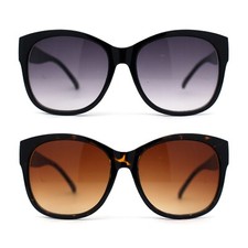 Womens Thick Plastic Oversize Round Horn Rim Fashion Sunglasses