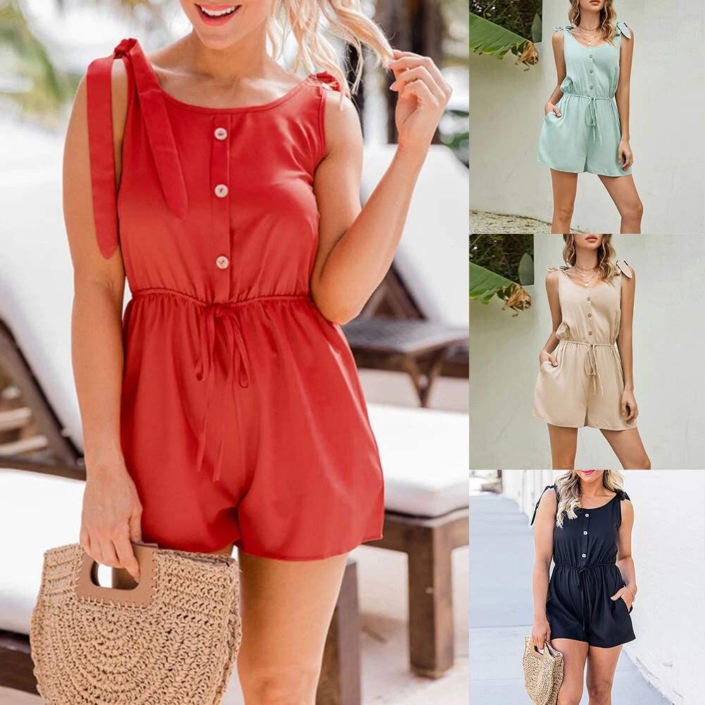 Womens Jumpsuits Womens Romper Dress Crew Neck Romper Dress Slight Strech |  eBay